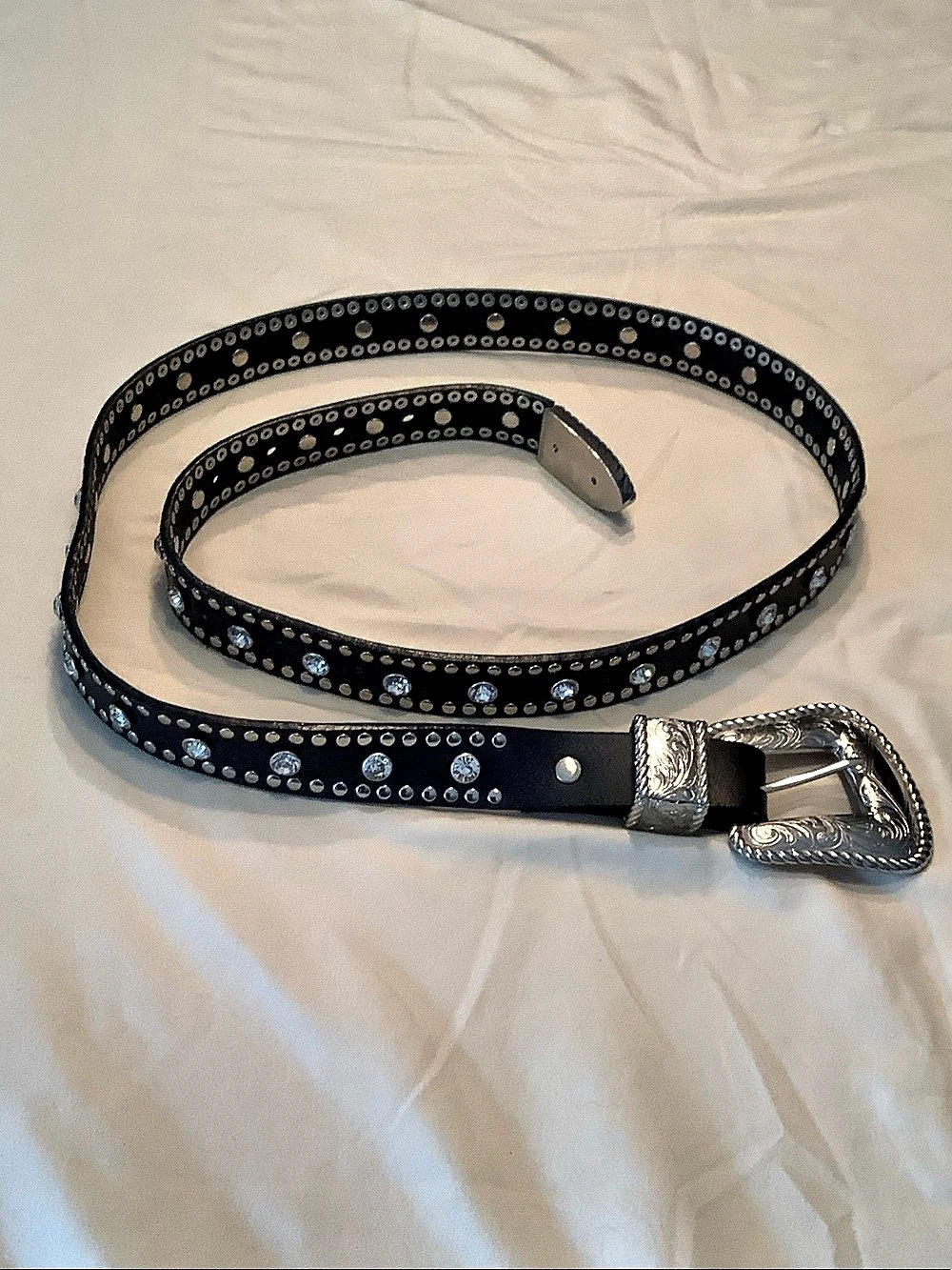 Nocona Women's Black Rhinestone & Studded Leather Belt Studded Rhinestone XL